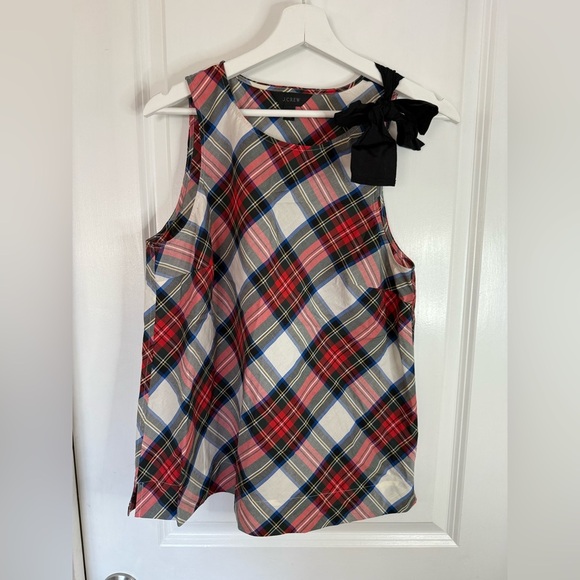 J. Crew Women’s Holiday Tartan Plaid Sleeveless Top with Bow Detail - Size 6 - Picture 1 of 7